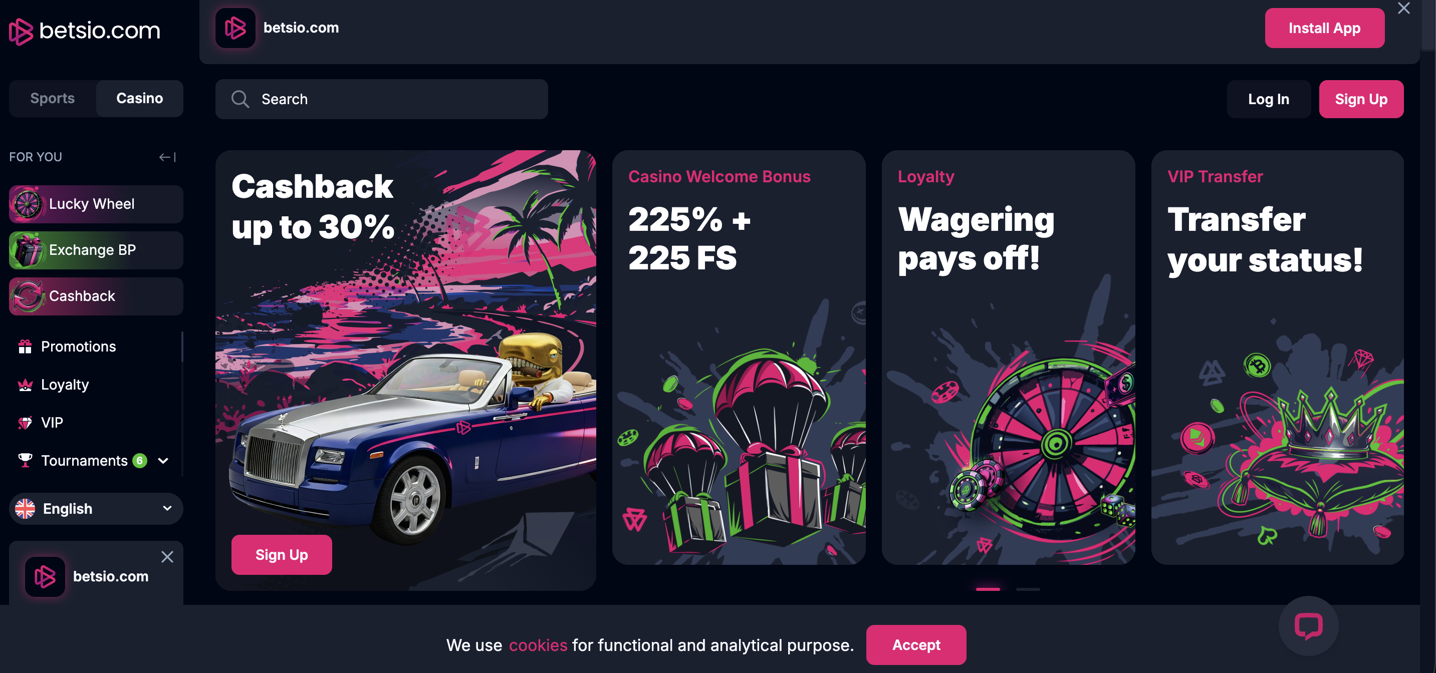 Betsio Casino screenshot reviewed by Non GamStop GB